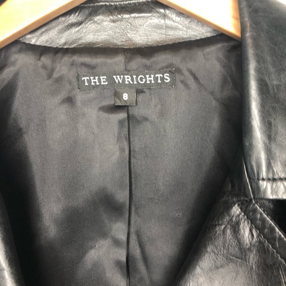 The Wrights Black Leather Double Breasted Jacket Moto Size 8 - Picture 3 of 13